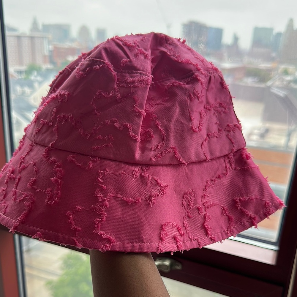 Pink Frayed Texture Bucket Hat